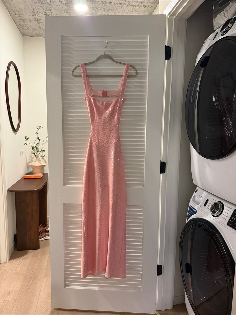 Meshki Pink Sequin Strappy Evening Dress